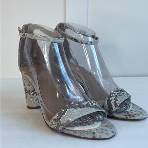 Banana Republic Silver and Grey Python Print Leather Ankle Strap Sandal Heels